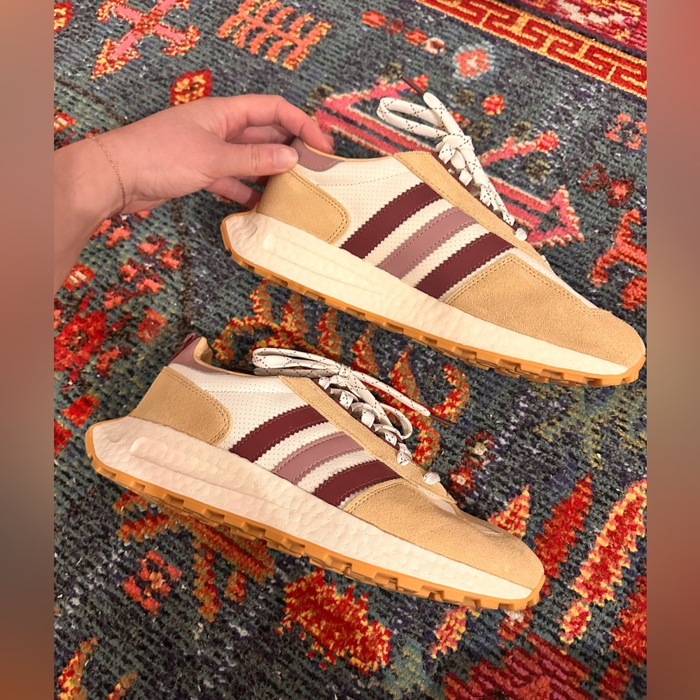 Adidas burgundy and tan sneakers size 9.5 women’s